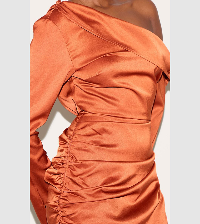 Satin One Shoulder Drape Bodycon Dress