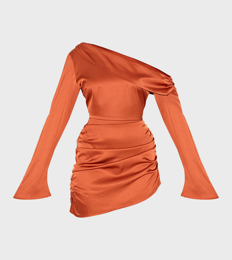 Satin One Shoulder Drape Bodycon Dress