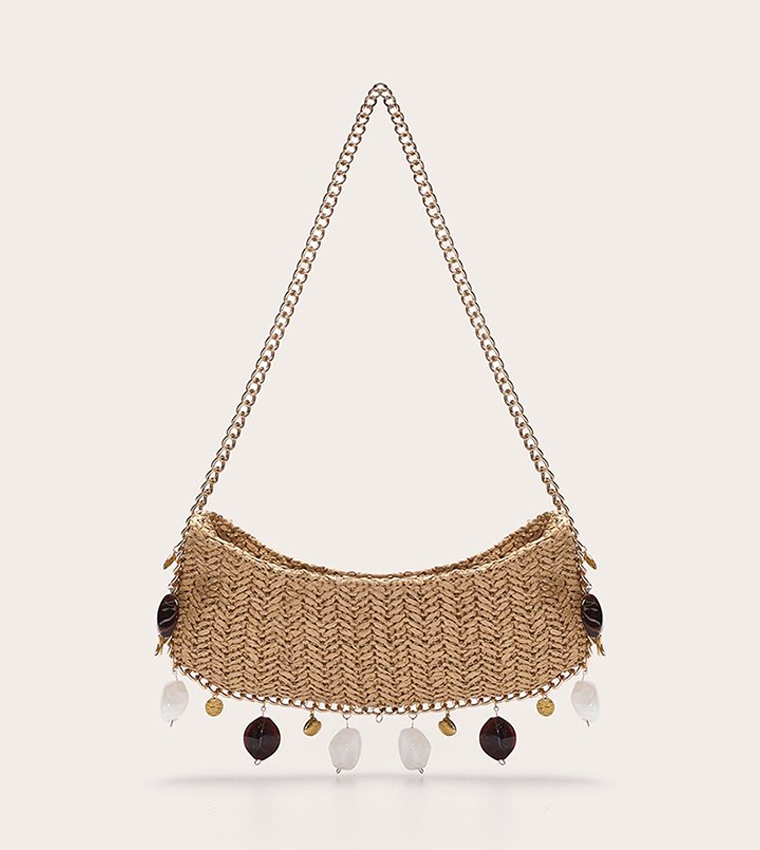 Raffia Charm Detail Shoulder Bag