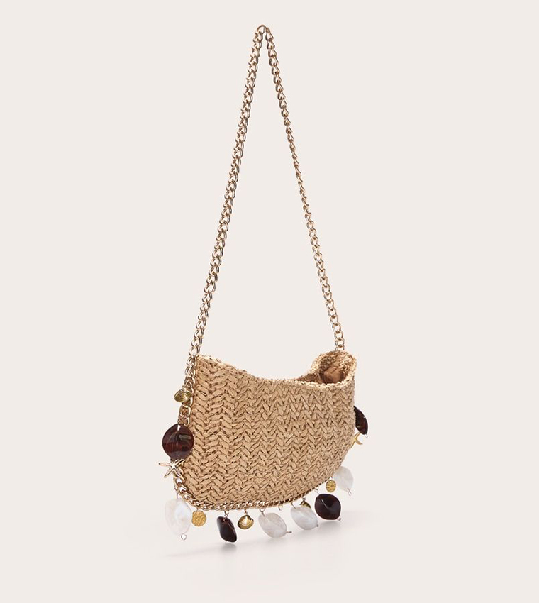 Raffia Charm Detail Shoulder Bag