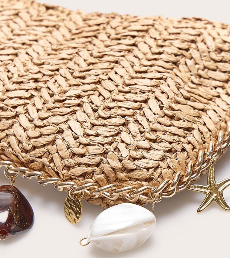 Raffia Charm Detail Shoulder Bag