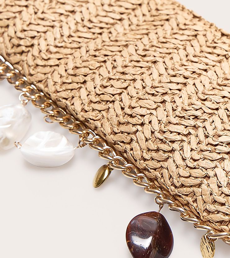 Raffia Charm Detail Shoulder Bag