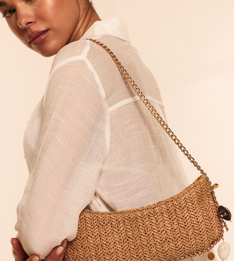 Raffia Charm Detail Shoulder Bag