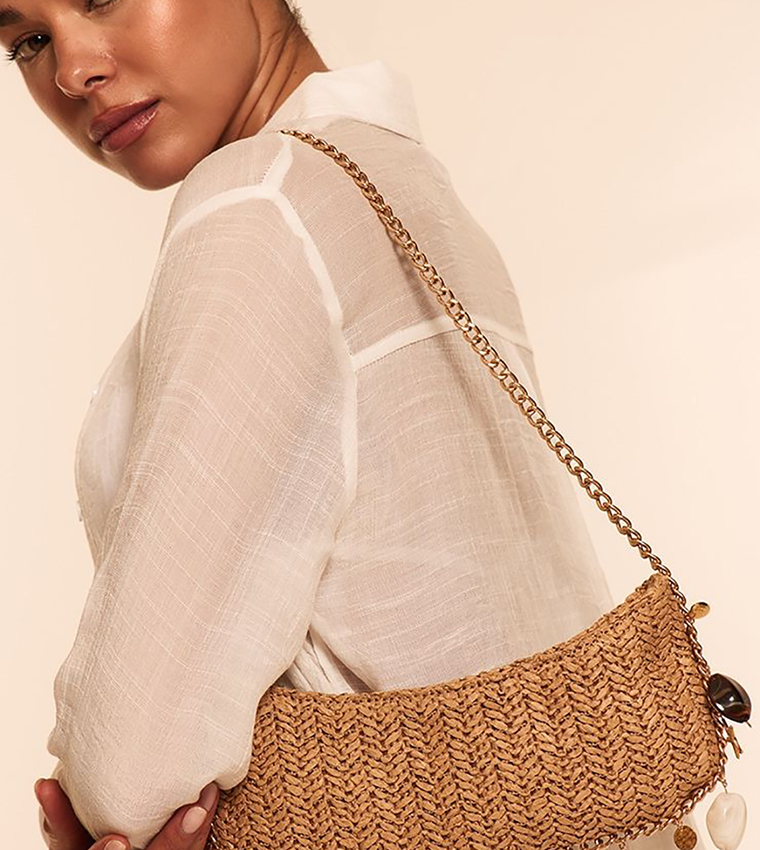 Raffia Charm Detail Shoulder Bag