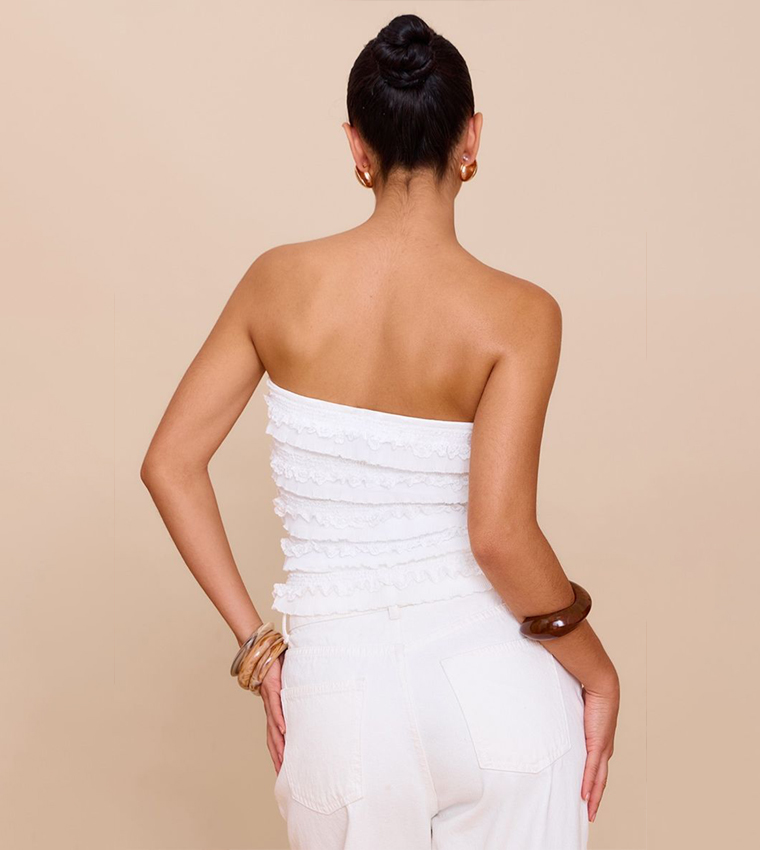 Frill Detail Strapless Crop Top