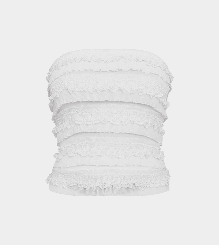 Frill Detail Strapless Crop Top