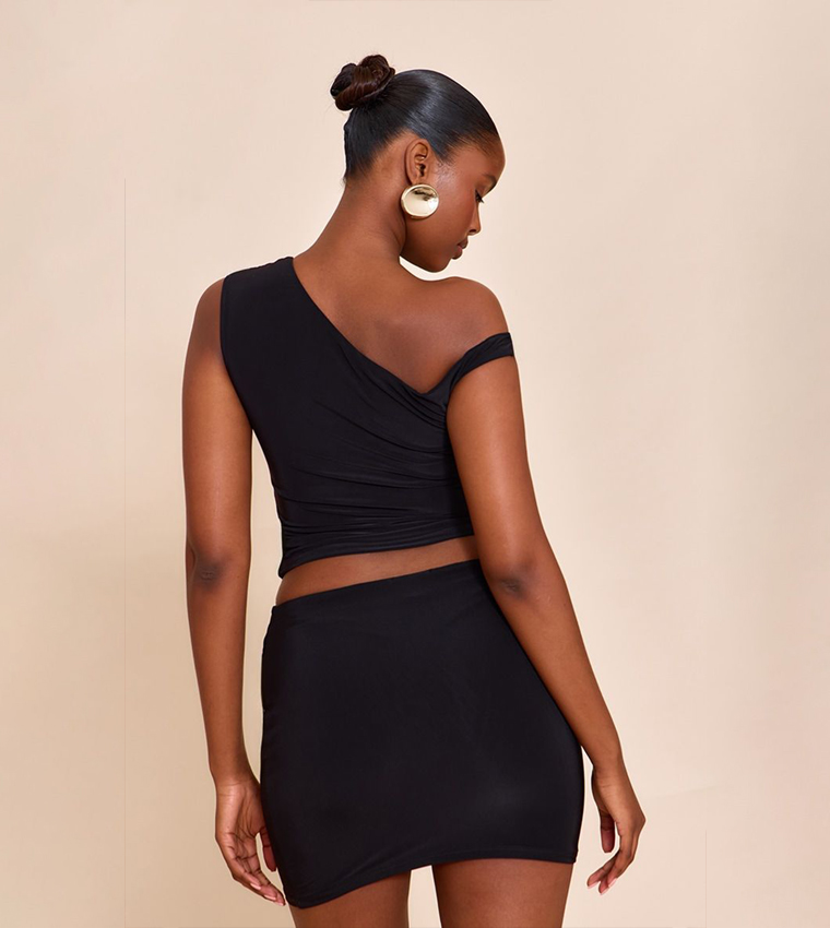 Double Layer Slinky Trim Detail Asymmetric Top