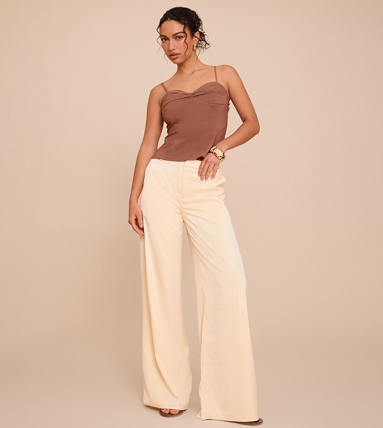 Satin Tailored Detail Wide Leg Trousers