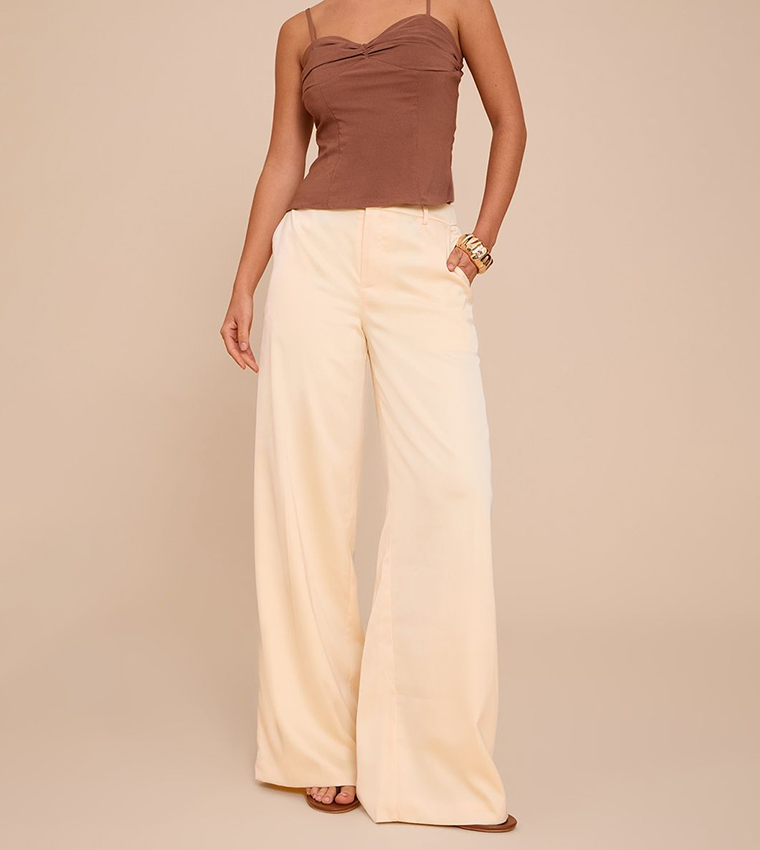 Satin Tailored Detail Wide Leg Trousers