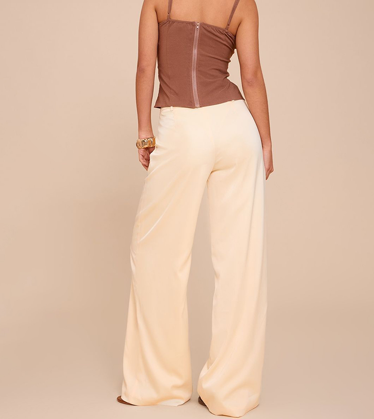 Satin Tailored Detail Wide Leg Trousers