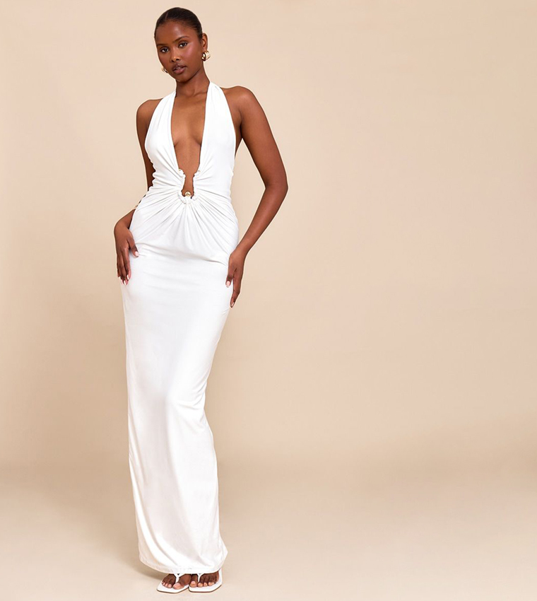 Buy PrettyLittleThing Double Layer Soft Touch Trim Detail Maxi Dress In  White | 6thstreet Saudi Arabia