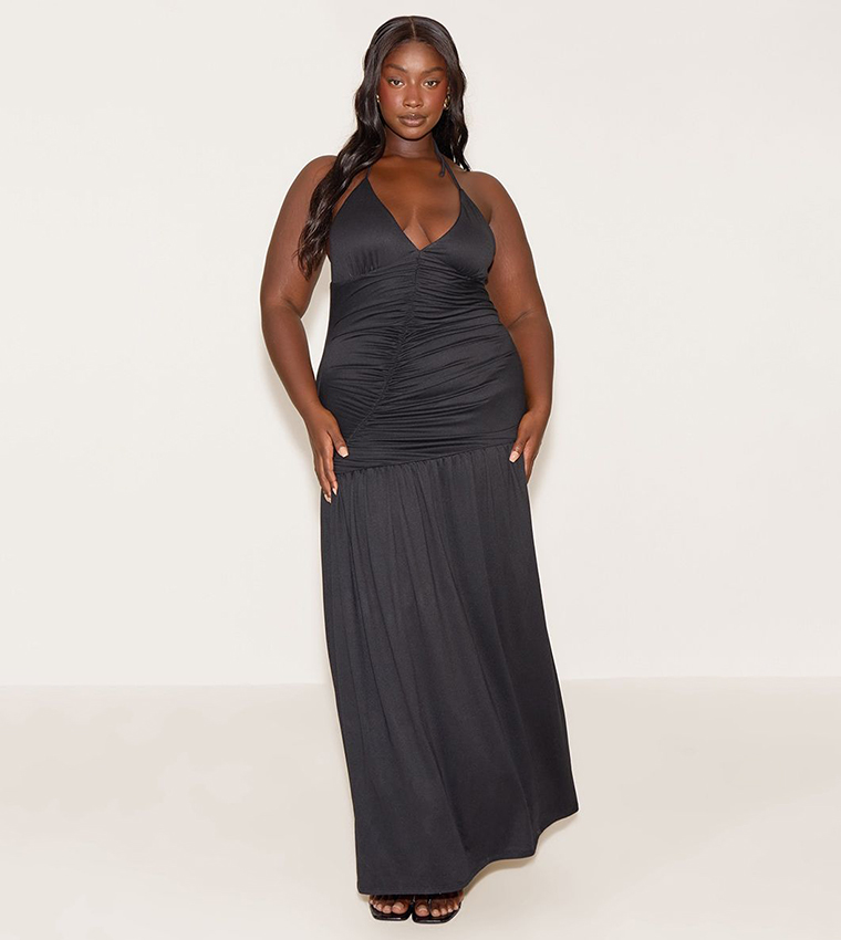 Buy PrettyLittleThing Curve Double Layer Soft Touch Shift Hem Maxi Dress In  Black | 6thstreet Oman