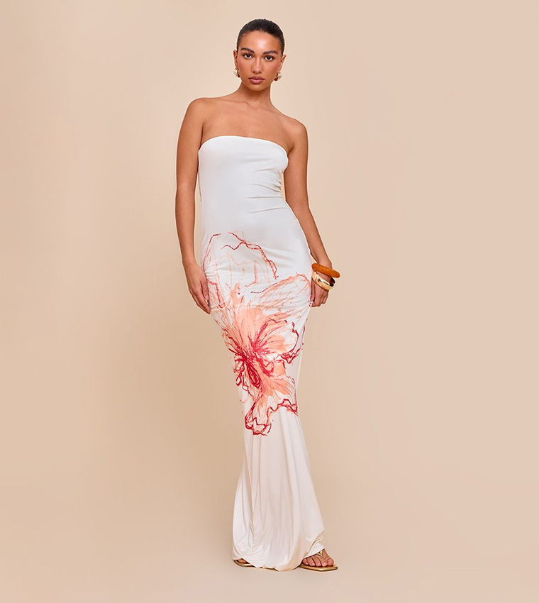 Floral Printed Bandeau Maxi Dress