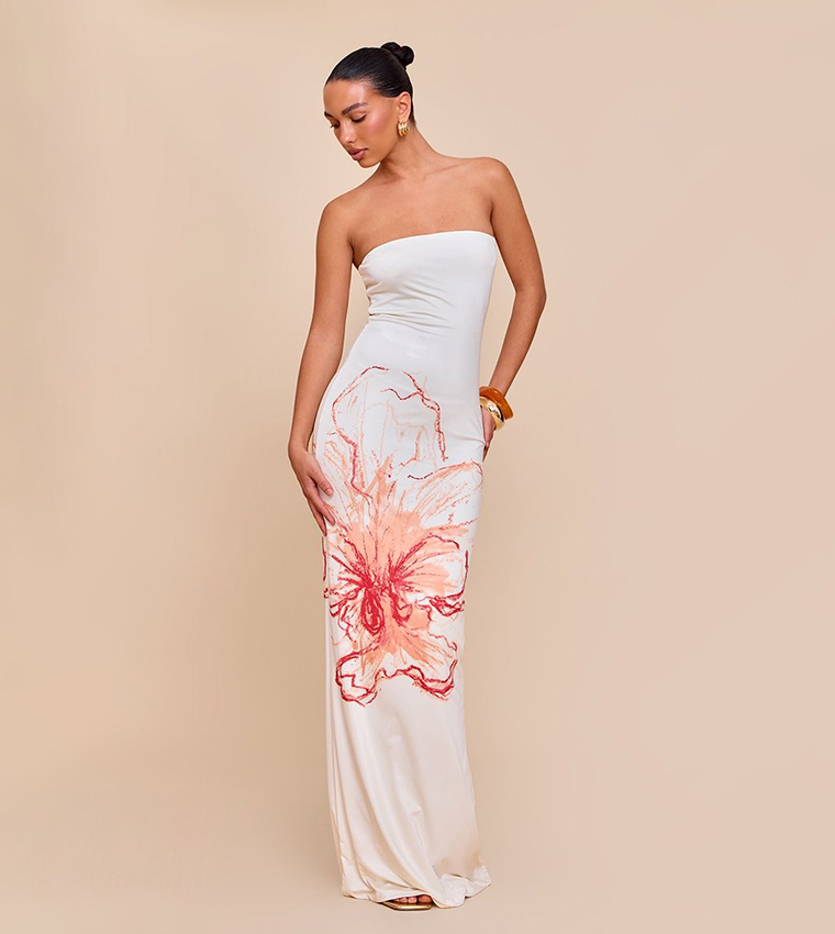 Floral Printed Bandeau Maxi Dress