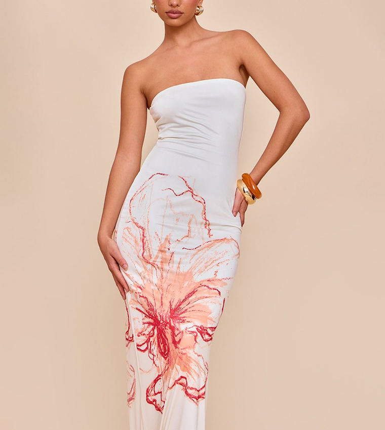 Floral Printed Bandeau Maxi Dress