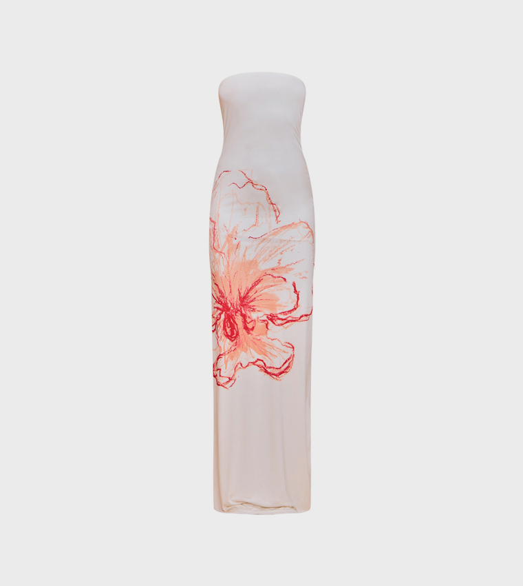 Floral Printed Bandeau Maxi Dress
