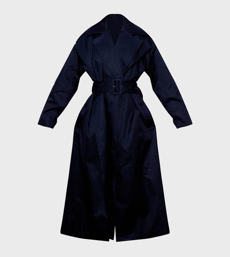 Double Collar Tie Waist Trench Coat