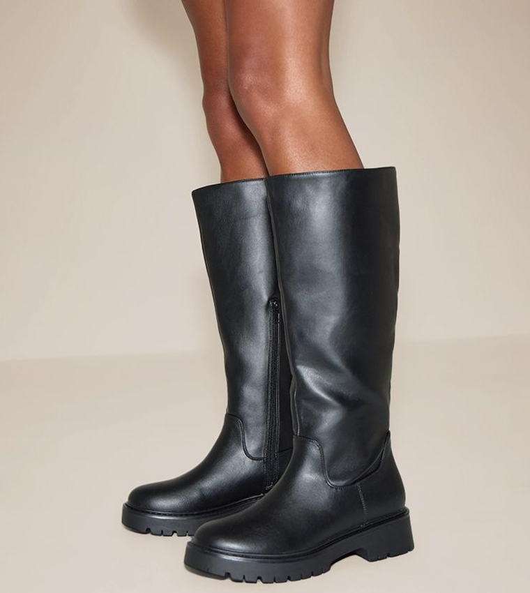 Chunky Cleated Sole Knee High Boots