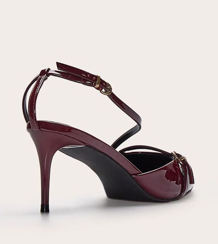 Burgundy Pointed Toe Buckle Detail Pumps