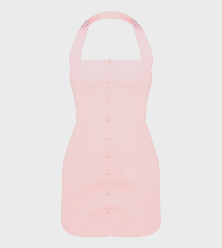 Halterneck Button Detail Mini Dress