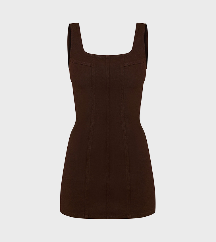 Contrast Stitch Seam Detail Mini Dress