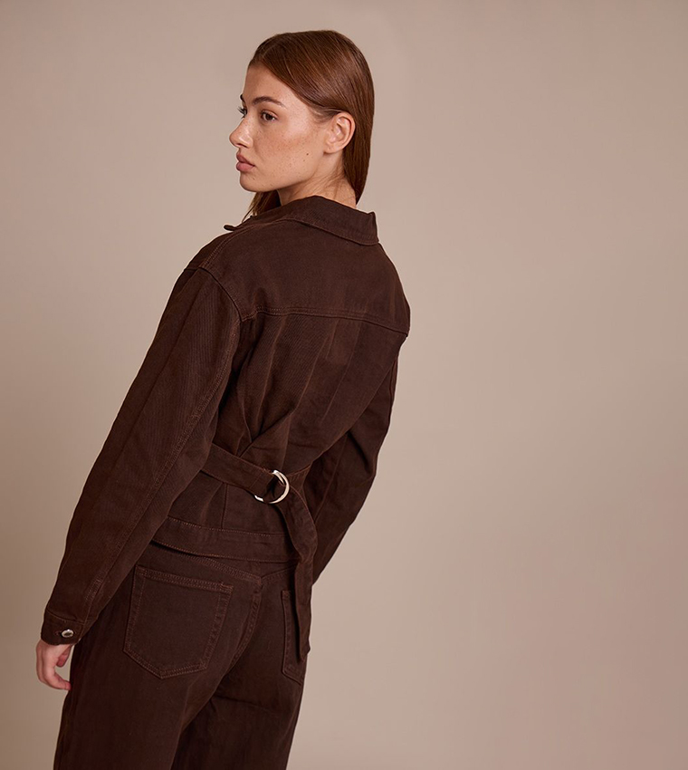 Pleated Cinch Back Denim Jacket