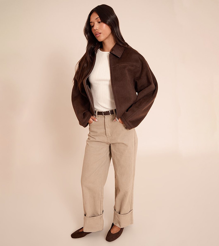 PU Collar Zip-Through Jacket