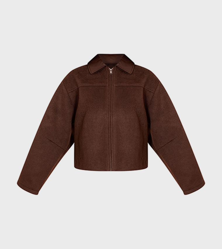 PU Collar Zip-Through Jacket