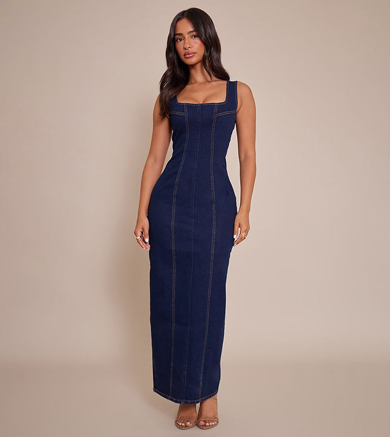 chinese dress ladies Embellished Bandeau Cowl Neck Maxi Dress in Light Blue - 6 main image 0