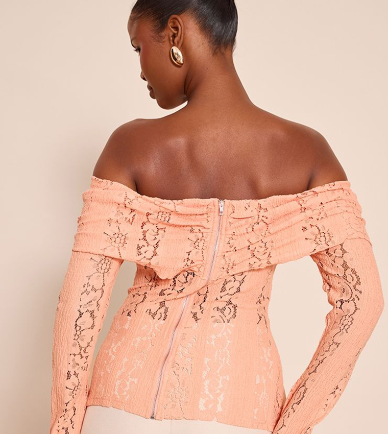 Lace Flared Sleeves Bardot Top