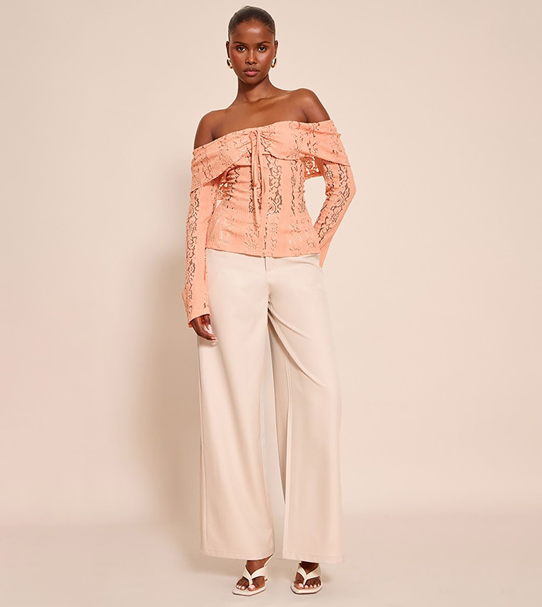 Lace Flared Sleeves Bardot Top