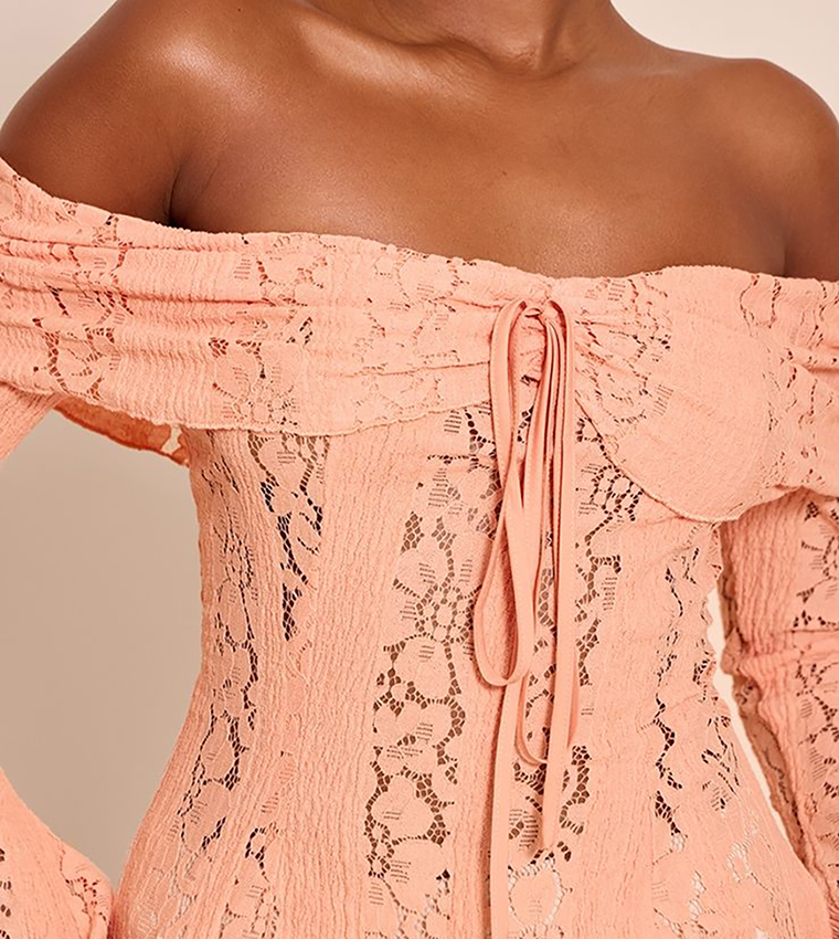 Lace Flared Sleeves Bardot Top