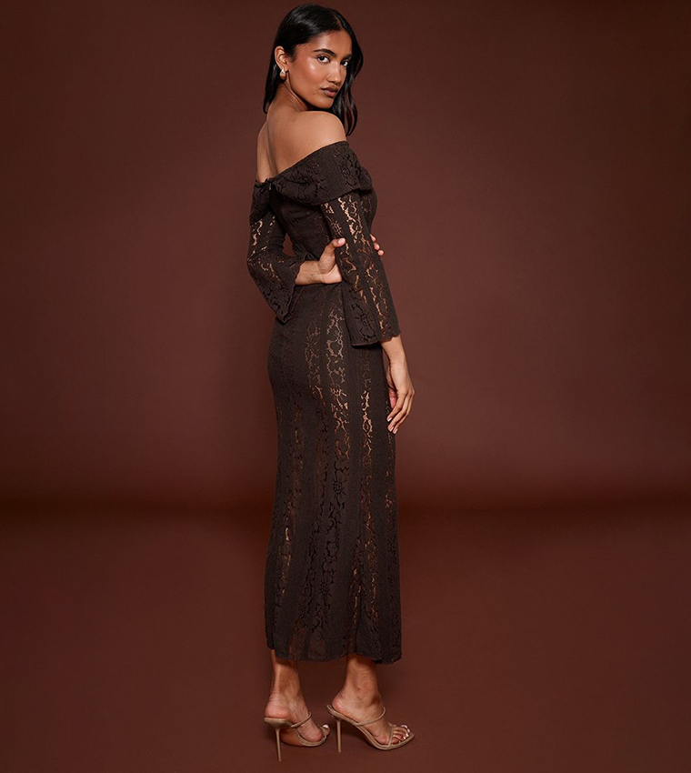 Lace Fold Over Strapless Maxi Dress