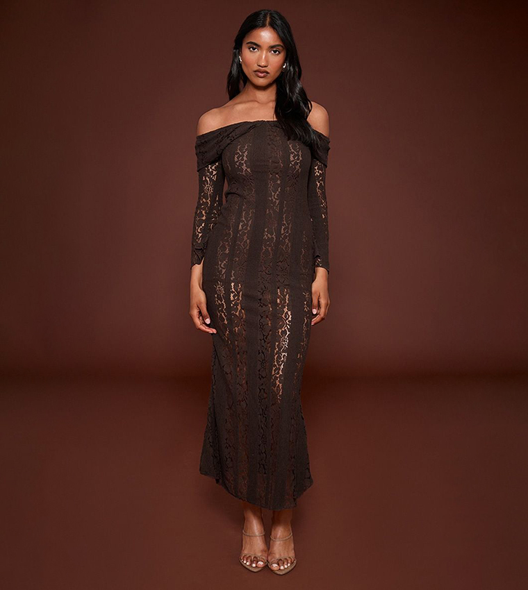 Lace Fold Over Strapless Maxi Dress