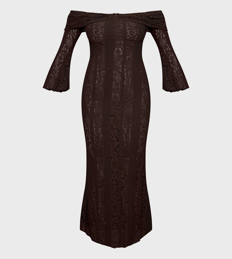 Lace Fold Over Strapless Maxi Dress