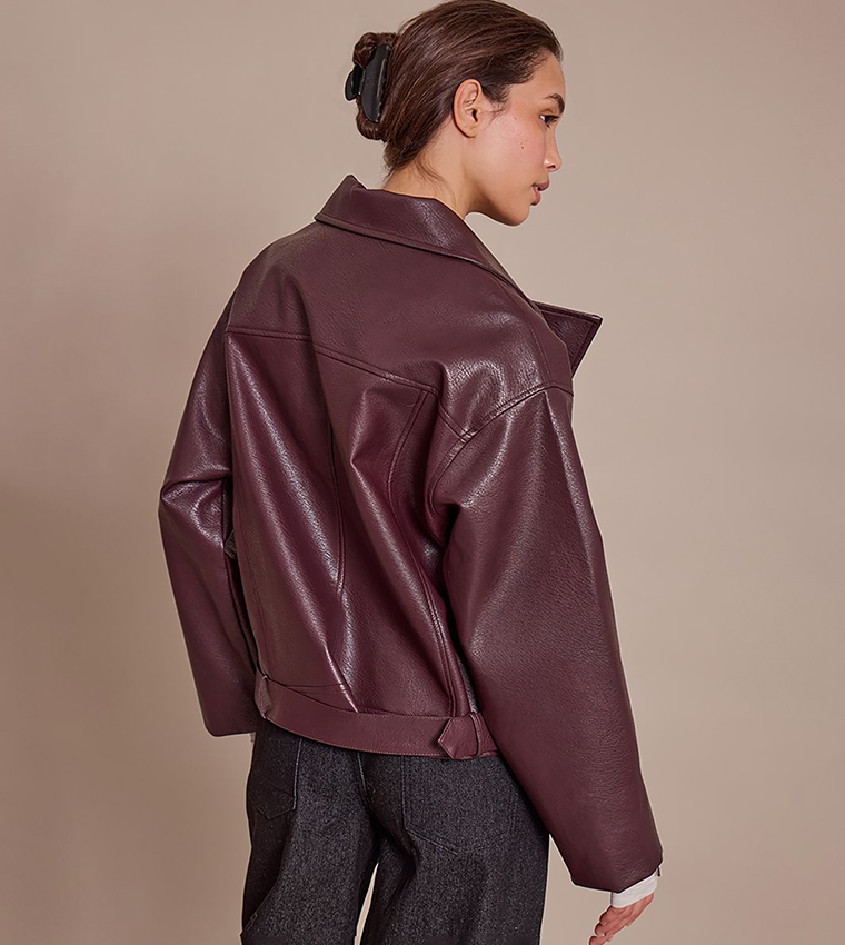 Faux Leather Oversized Biker Jacket
