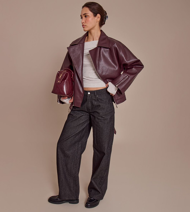 Faux Leather Oversized Biker Jacket