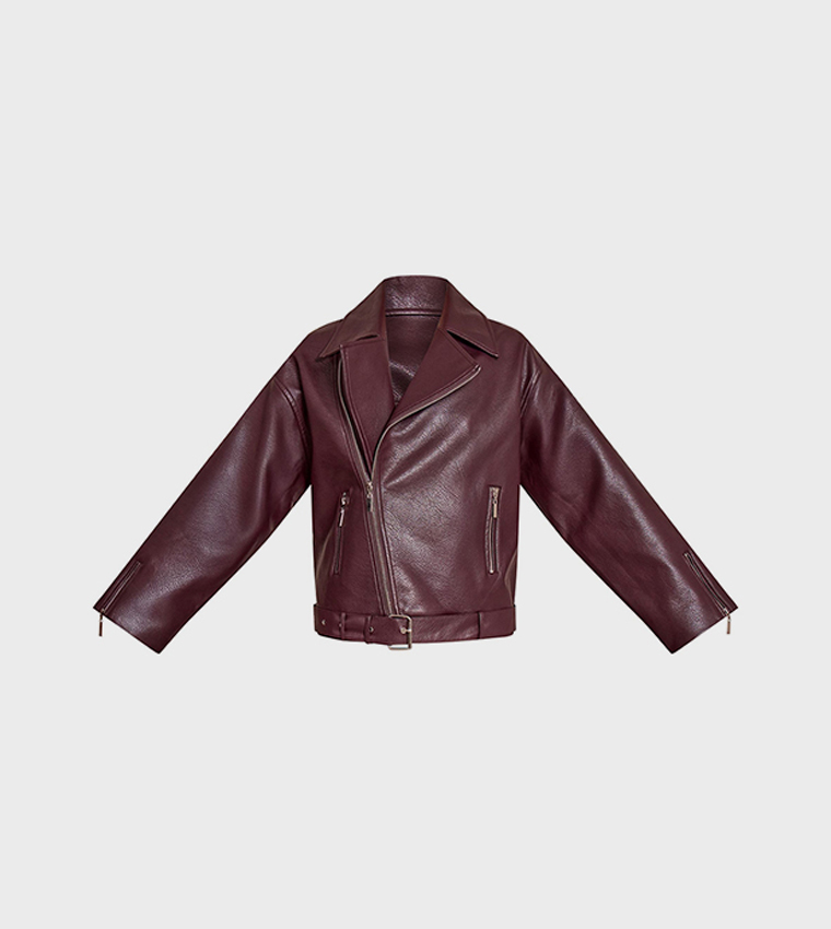 Faux Leather Oversized Biker Jacket