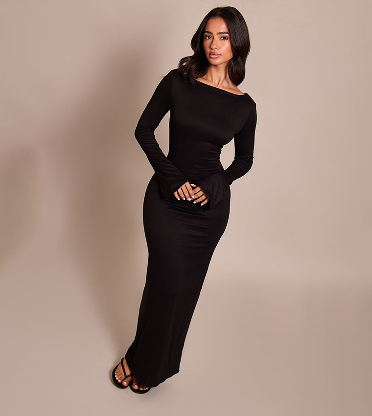 Buy PrettyLittleThing Petite Soft Touch Jersey Long Sleeves Maxi Dress In  Black | 6thstreet UAE