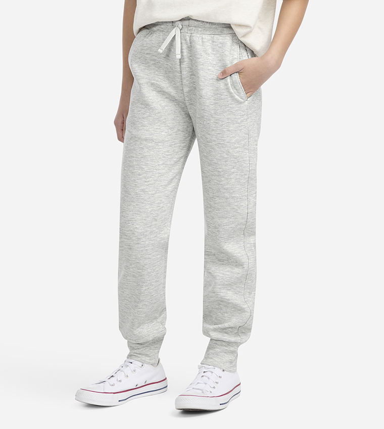 Solid Drawstring Waist Fleece Joggers