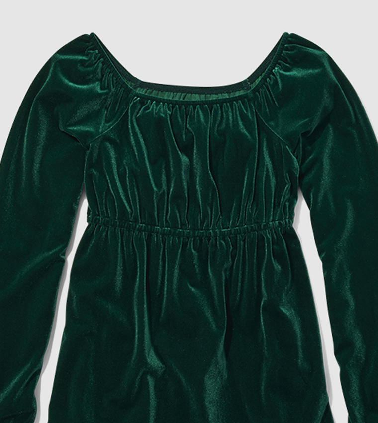 Buy Sugar & Jade Velvet Ruffle Hem Dress In Green | 6thStreet Kuwait