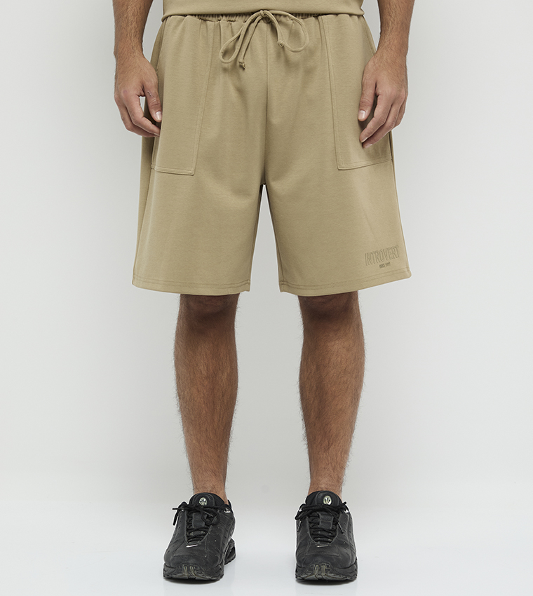 Typography Embroidered Drawstring Casual Shorts