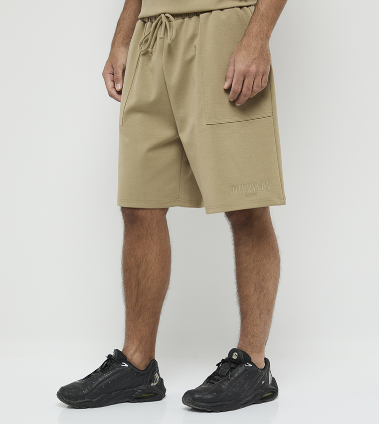 Typography Embroidered Drawstring Casual Shorts