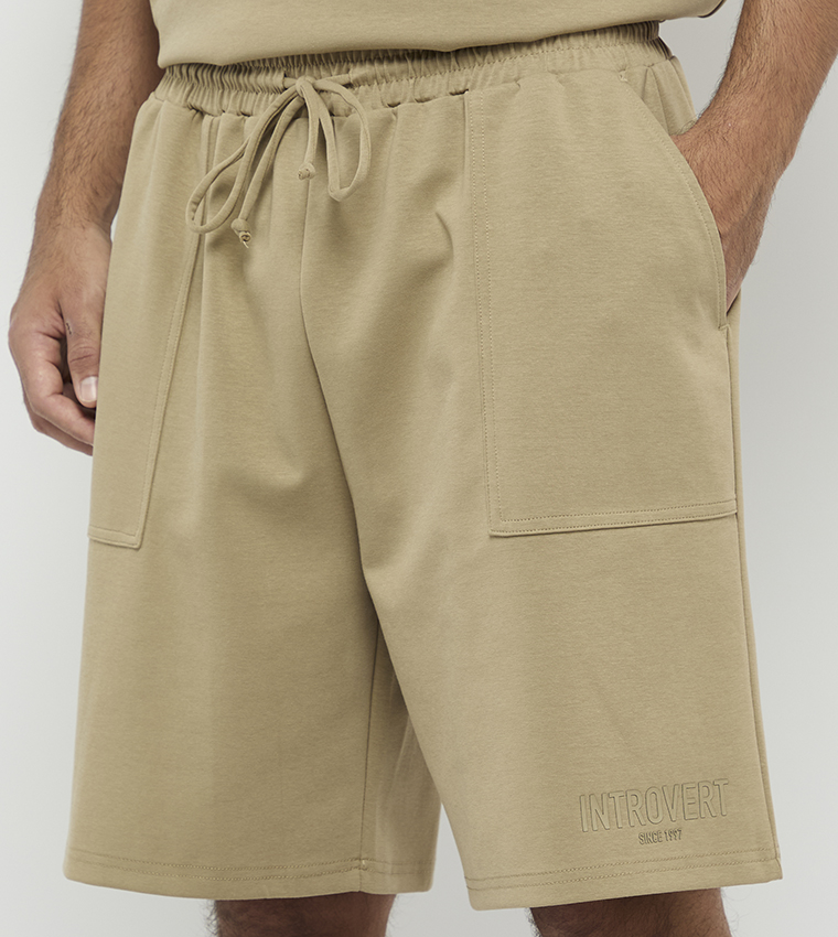 Typography Embroidered Drawstring Casual Shorts