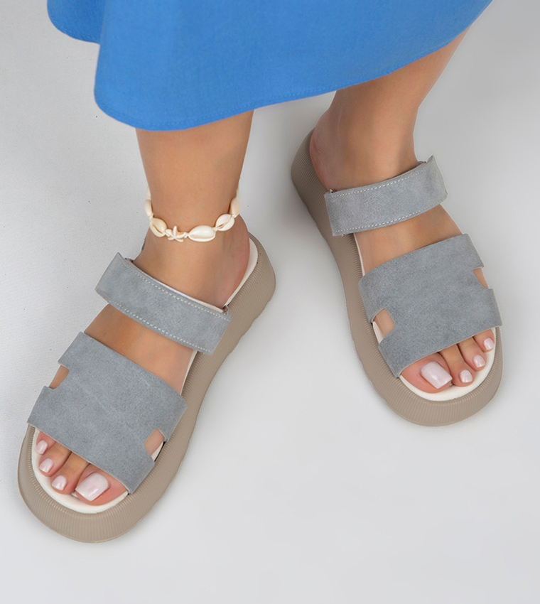 SEINA Genuine Leather Velcro Platform Sandals