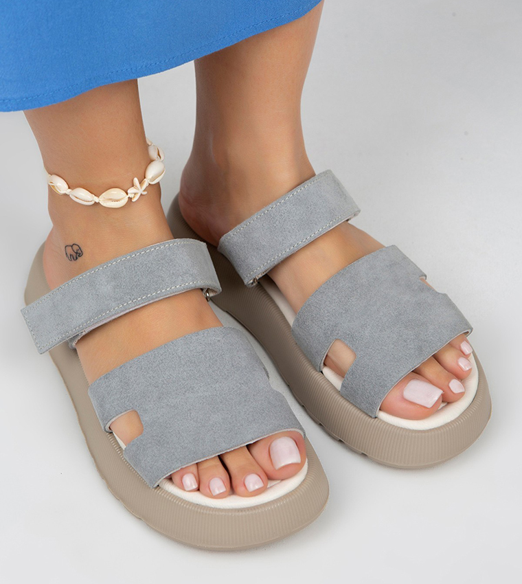 SEINA Genuine Leather Velcro Platform Sandals