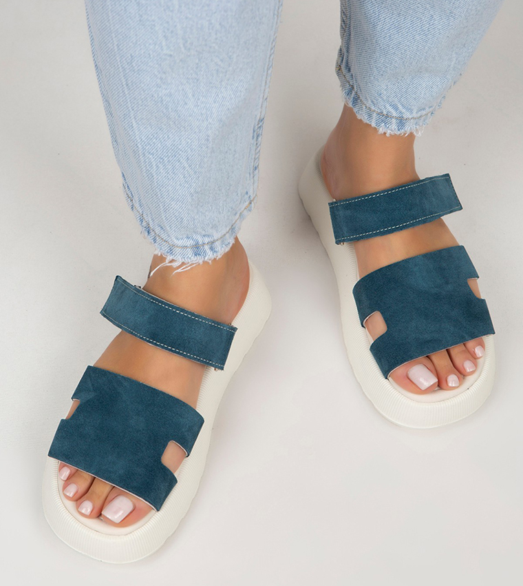 SEINA Genuine Leather Velcro Platform Sandals