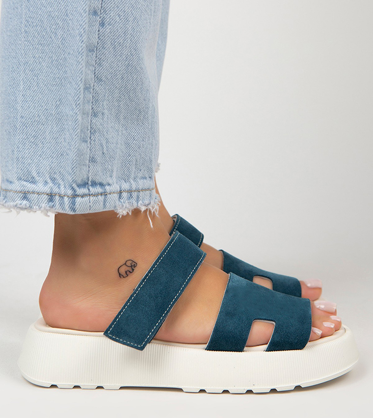SEINA Genuine Leather Velcro Platform Sandals