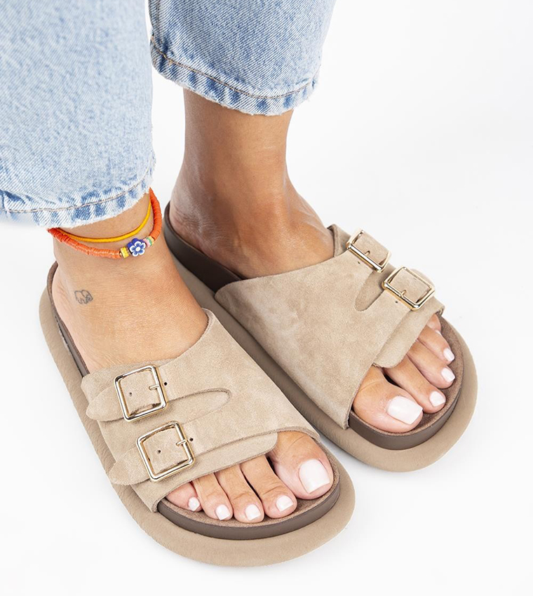 صندل جلد طبيعي مريح بمشبكين