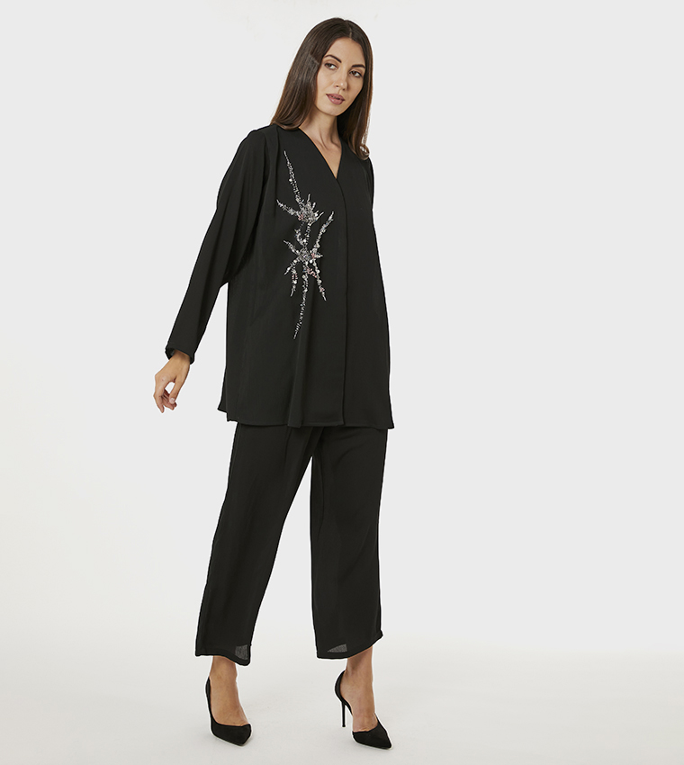 Embellished V-Neck Co-Ord Set